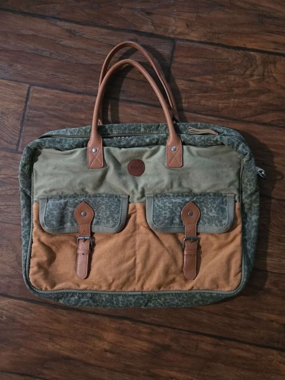 Roxy Olive Green, Khaki & Tan Canvas Tote